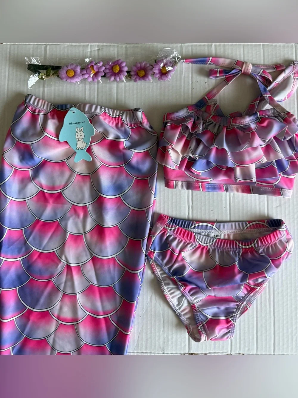 Mermaid Tail Dress Fishtail Top And Bottoms Size 110 -  5